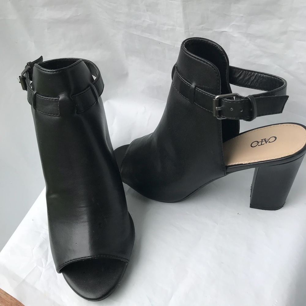 Ladies Black Open Toe Block High Heel Size 8 EUC